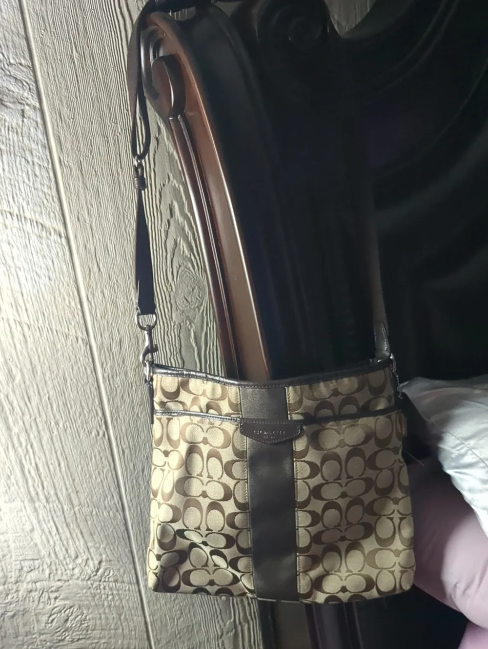 Coach Khaki and Brown Signature Crossbody Bag